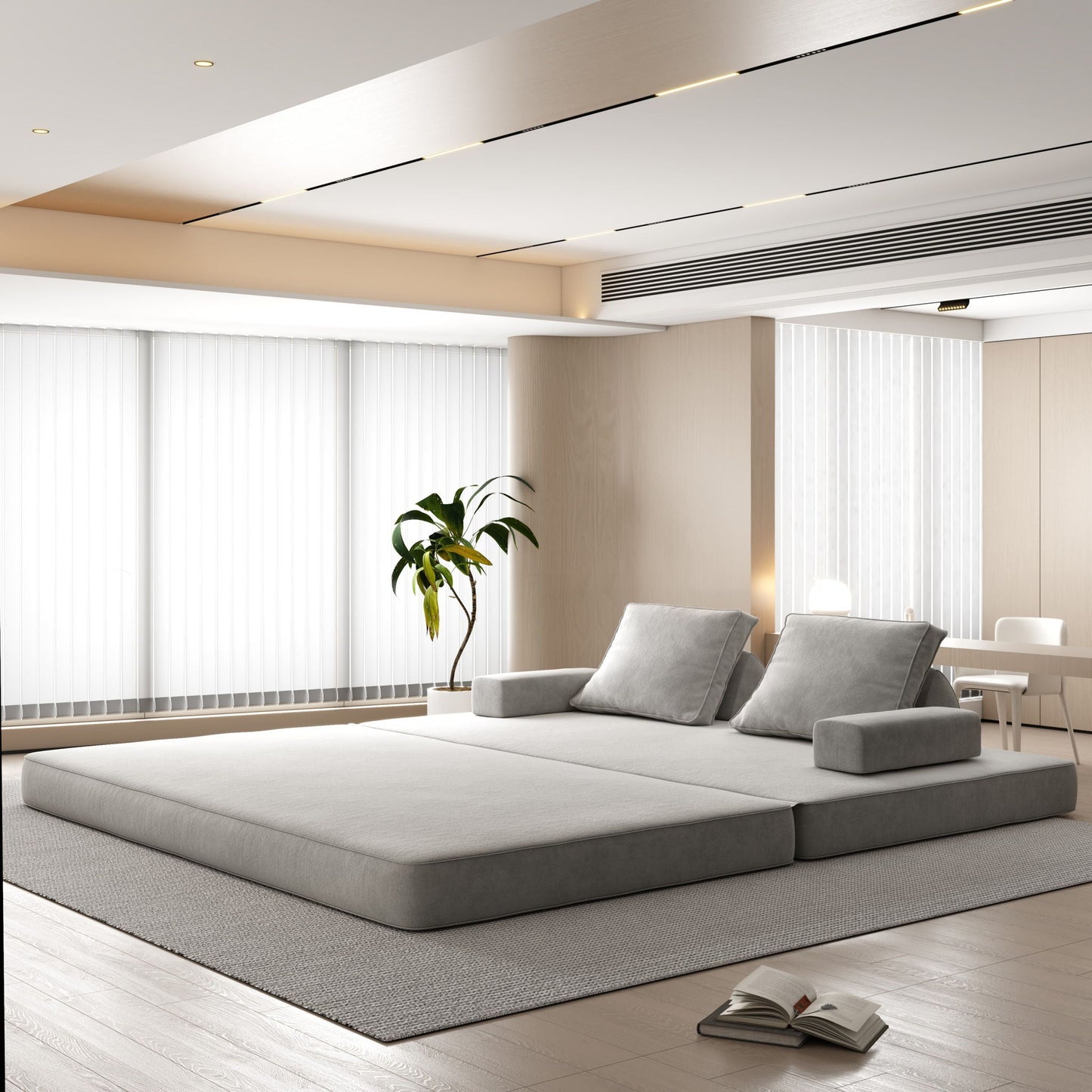 Modular Sofa Bed With Two Backrests and Pillows