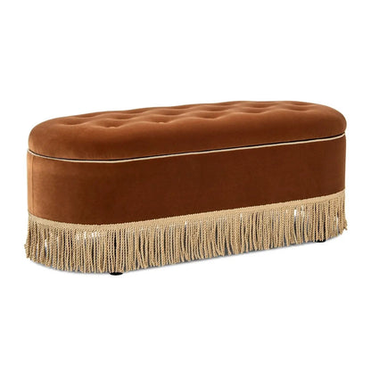 Melinda Oval Tufted Bullion Fringe Storage Bench
