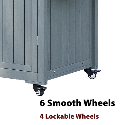 K&K 66.5in Outdoor Kitchen Island gray cart with locking wheels for Big Green Egg grills on Tampa Home & Garden Store