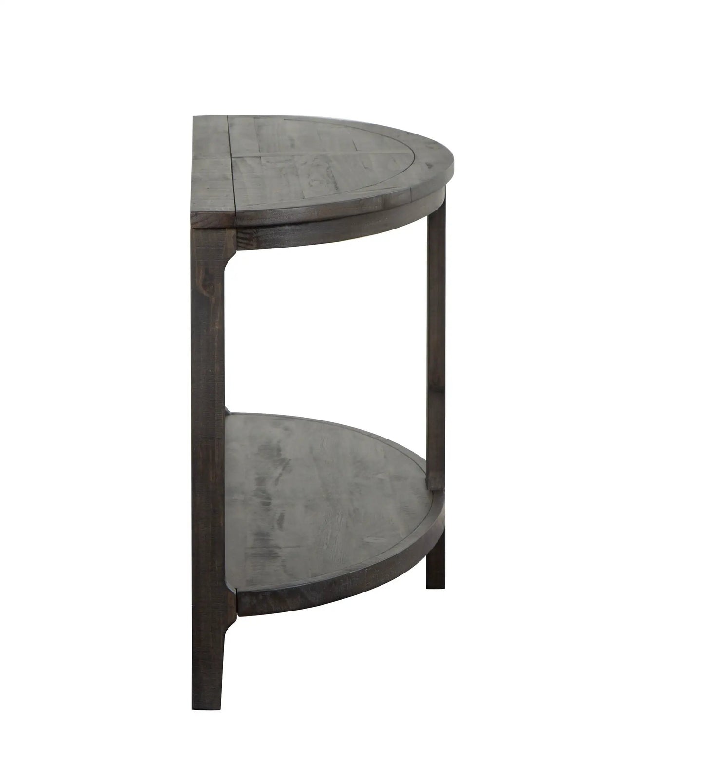 Boswell Demilune Sofa Table Peppercorn by Unique Piece Furniture with two-tier shelves on Tampa Home & Garden Store
