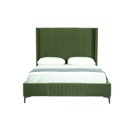 Promenade upholstered bed in green velvet with tall channel-tufted headboard and slats on Tampa Home & Garden Store