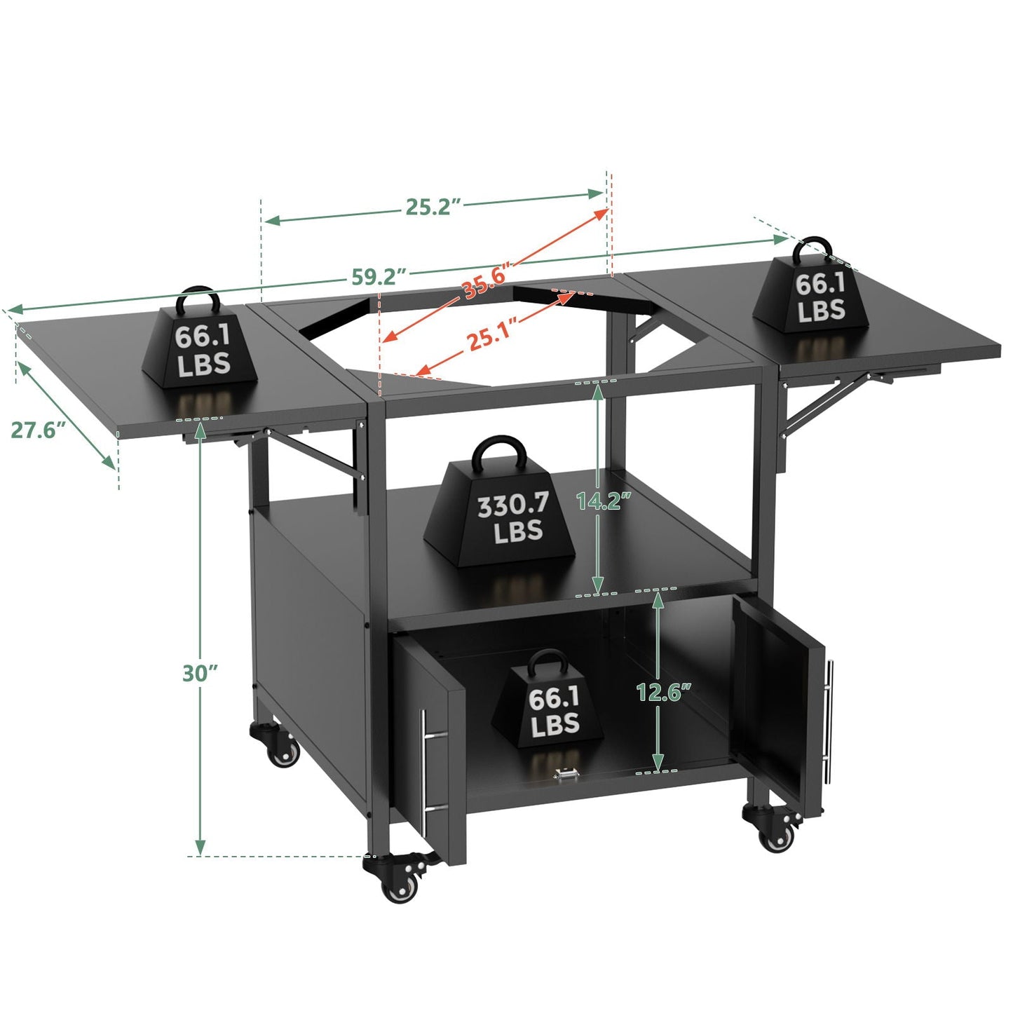 Heavy Duty Metal Grill Table for Big Green Egg
