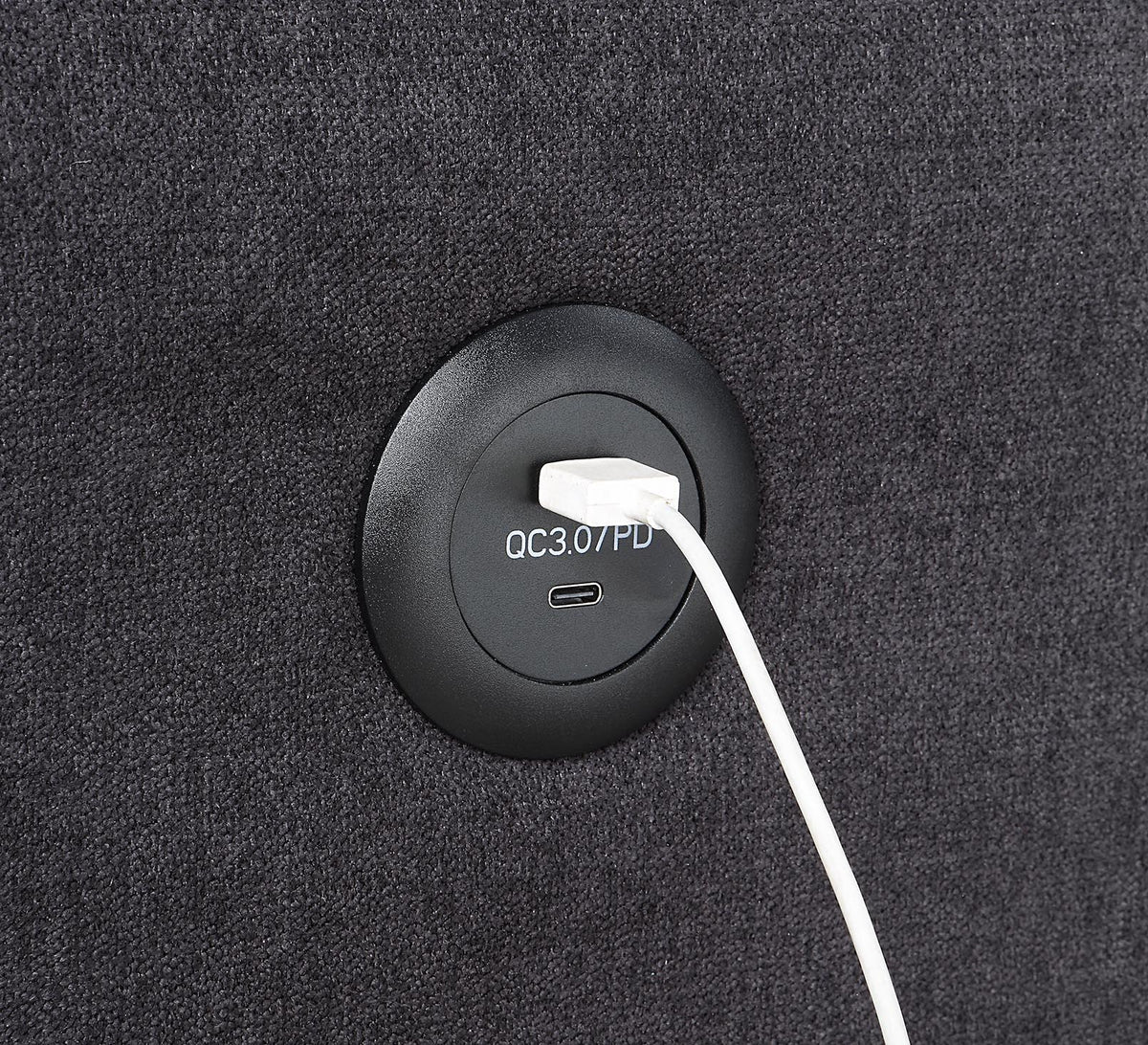 Toby woven fabric reversible sleeper sectional with USB-C PD charging port on black hub on Tampa Home & Garden Store