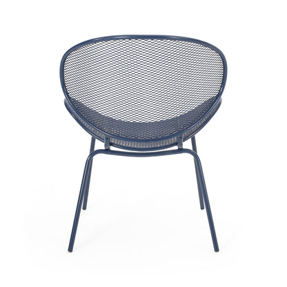 Elba contemporary armless outdoor chair in navy blue metal mesh with rounded back on Tampa Home & Garden Store