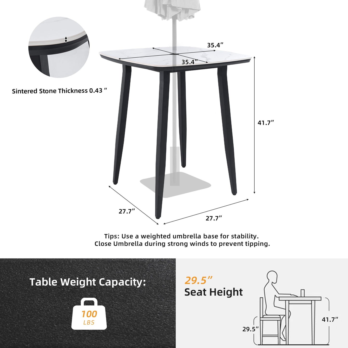 Weatherproof Outdoor Bar Table In Black And White