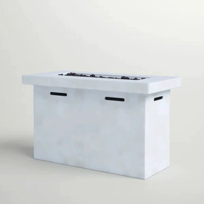 Reinforced propane outdoor fire pit table white rectangular design with lava rocks on Tampa Home & Garden Store