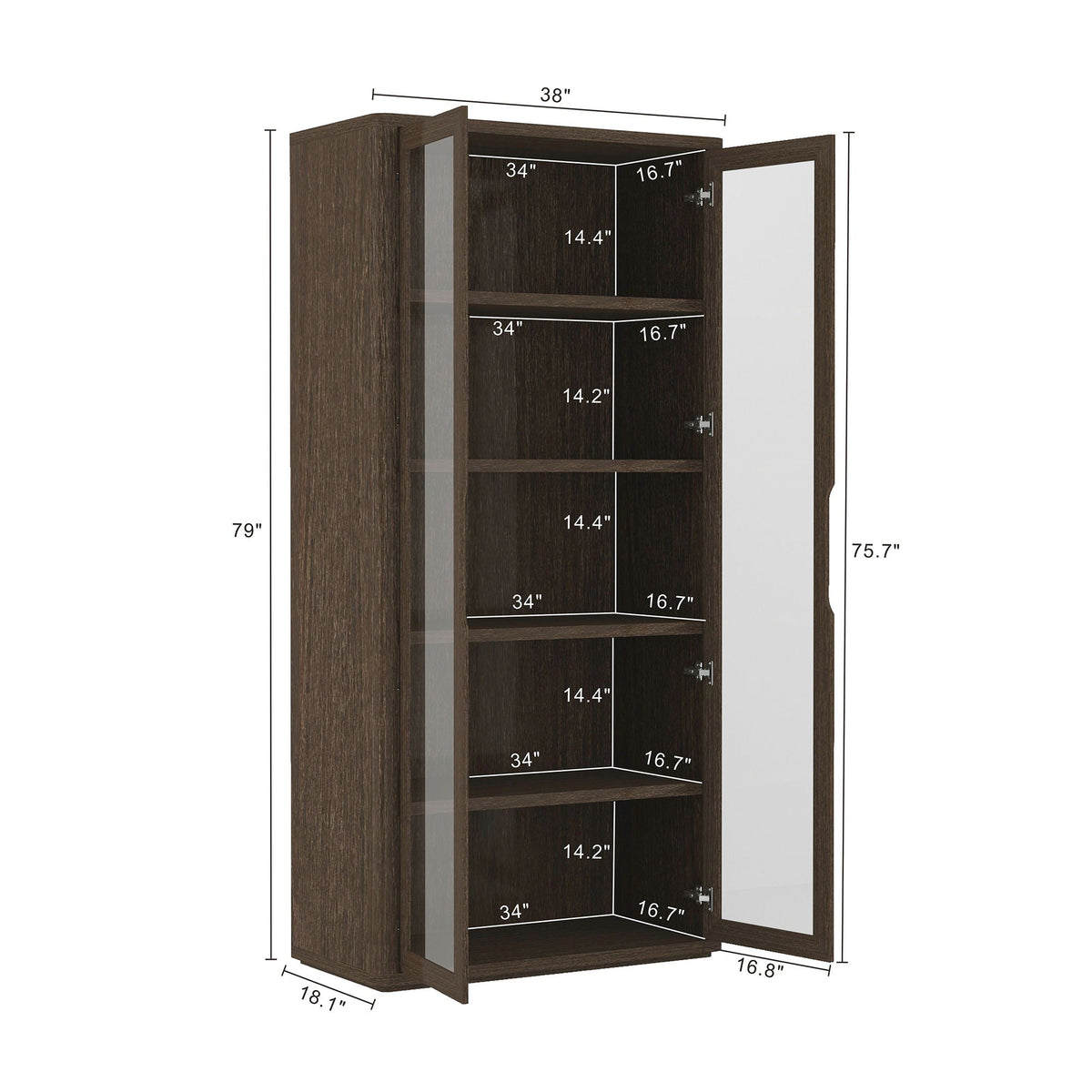 Standard bookcase cabinet by HouseOfZazla with glass doors and adjustable shelves in dark brown on Tampa Home & Garden Store