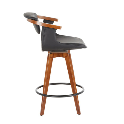 Mid Century Modern counter height stool with swivel seat, black leatherette and wood legs on Tampa Home & Garden Store