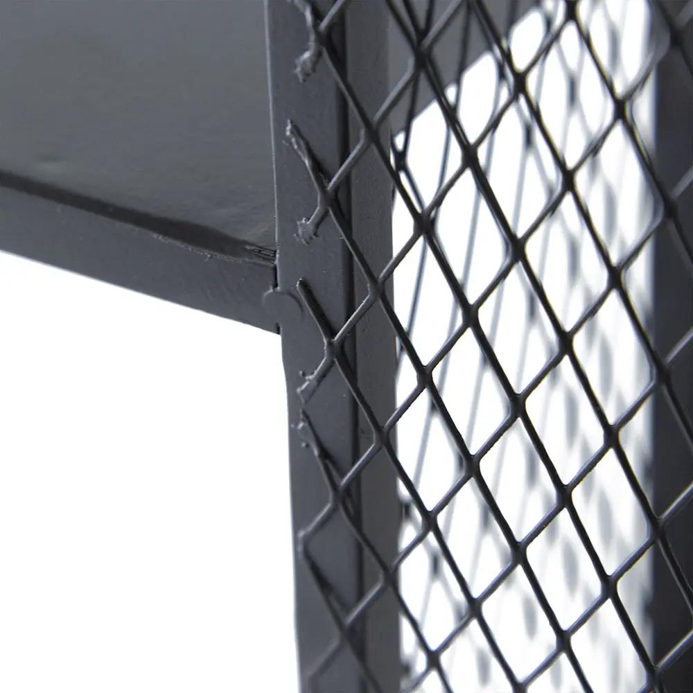 Floating black wall shelf with diamond metal mesh back for wine and glass display on Tampa Home & Garden Store