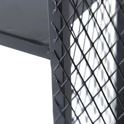 Floating black wall shelf with diamond metal mesh back for wine and glass display on Tampa Home & Garden Store