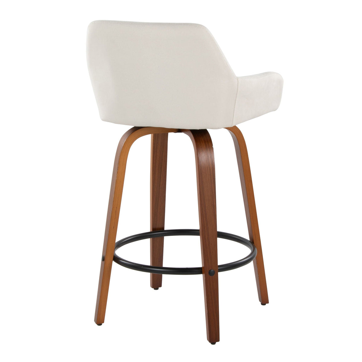 Contemporary beige fixed-height swivel counter stool set with round footrest and wooden legs on Tampa Home & Garden Store