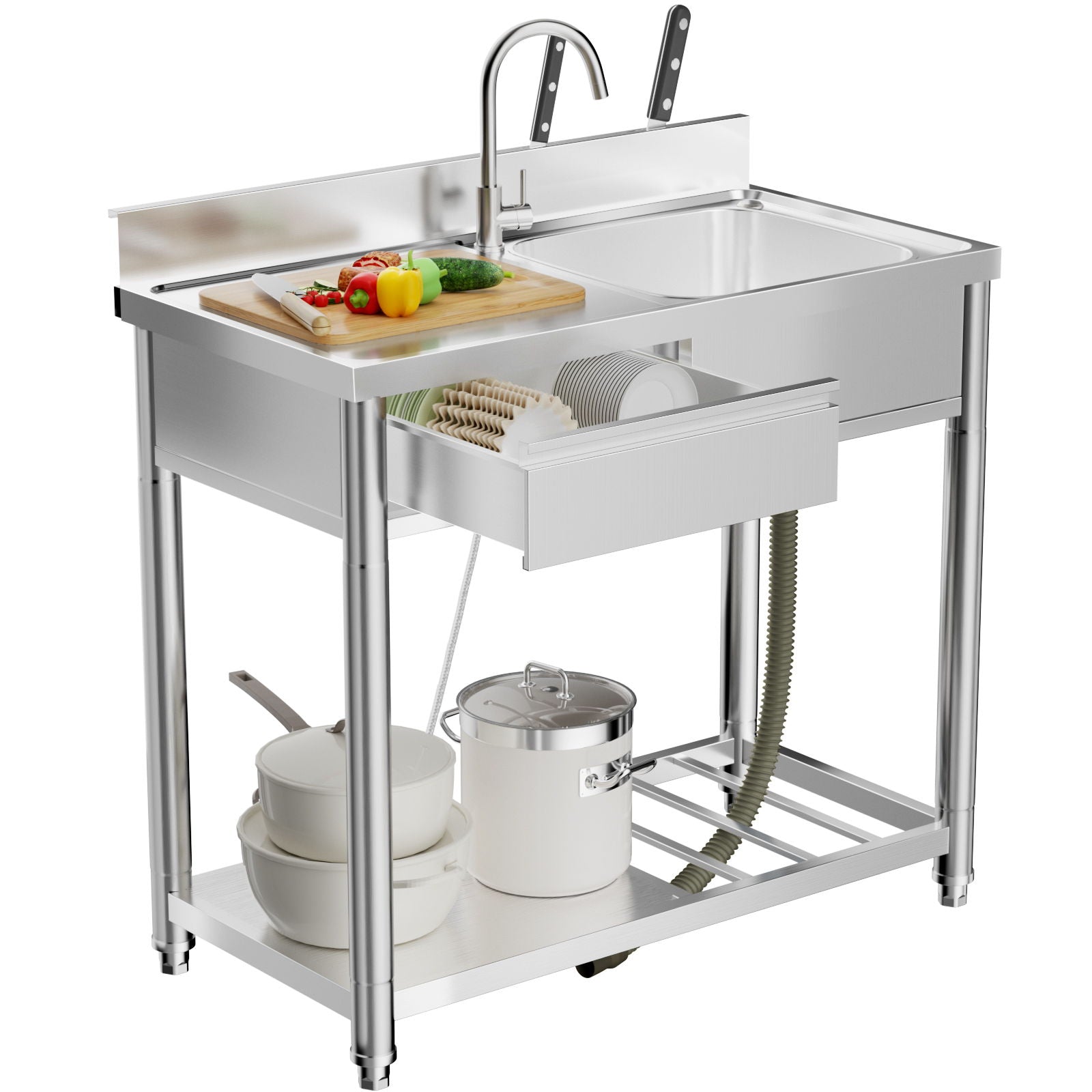 Stainless steel outdoor sink with workbench and left drawer, shelf by HouseOfZazla on Tampa Home & Garden Store