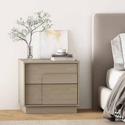 Modern nightstand with push-to-open drawers in light brown wood by HouseOfZazla beside bed on Tampa Home & Garden Store