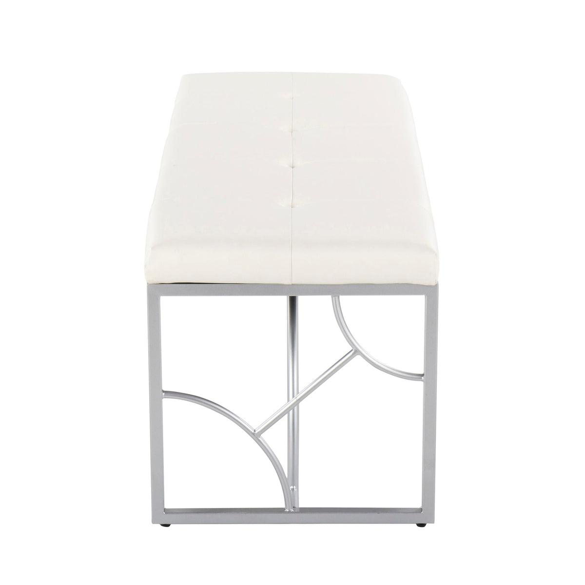 White upholstered bench with tufted seat and metal frame by HouseOfZazla on Tampa Home & Garden Store