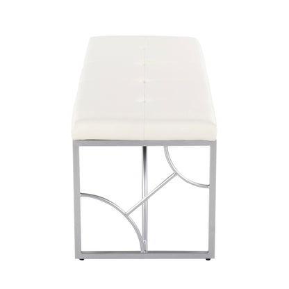 White upholstered bench with tufted seat and metal frame by HouseOfZazla on Tampa Home & Garden Store