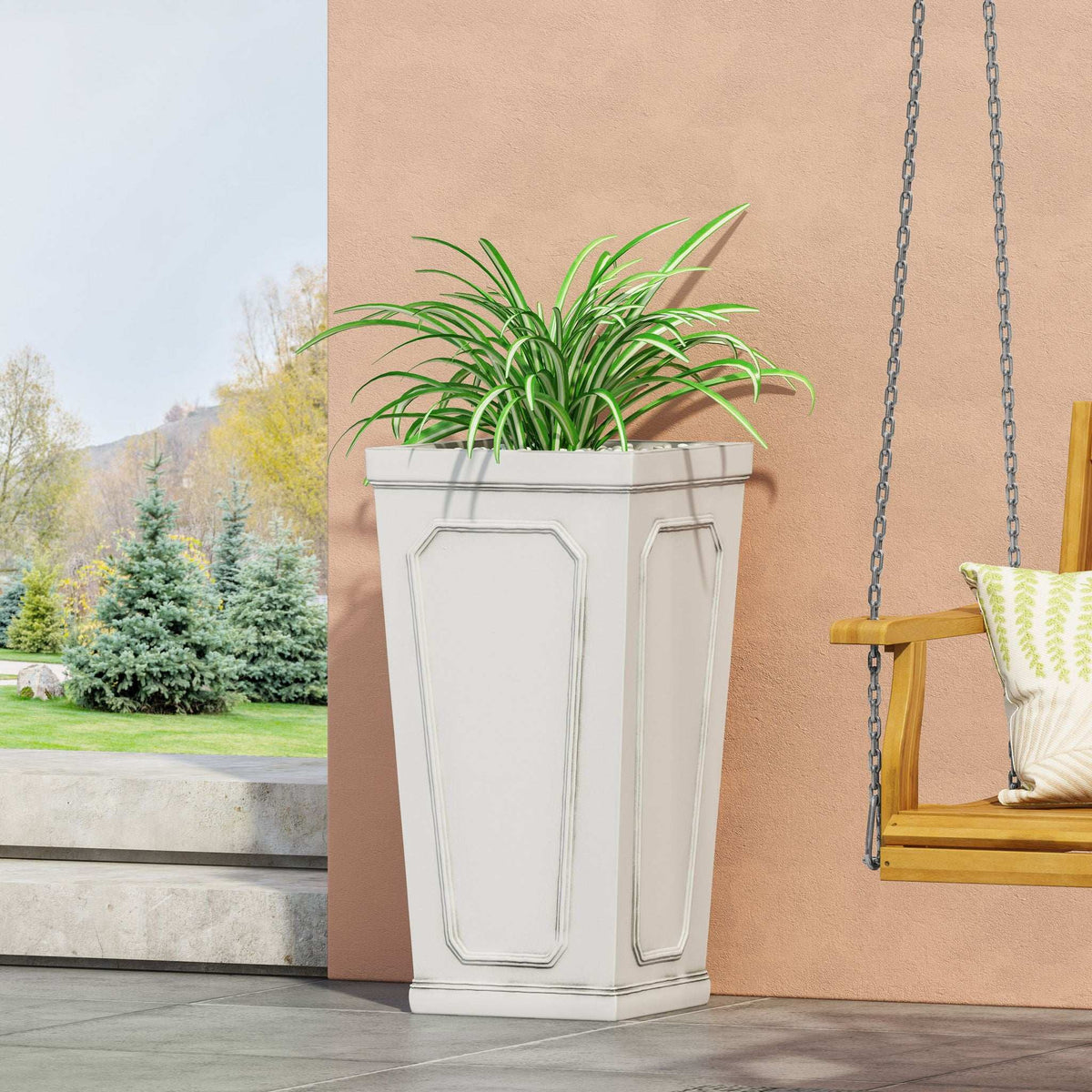 Planter wall-mounted, white ceramic with decorative panels by HouseOfZazla on Tampa Home & Garden Store