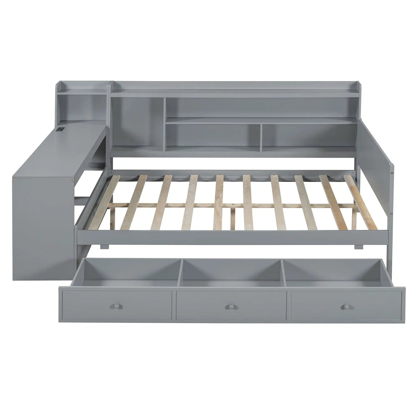 Daybed with desk and built-in storage in gray metal, 3 drawers and USB ports by Unique Piece Furniture on Tampa Home & Garden Store