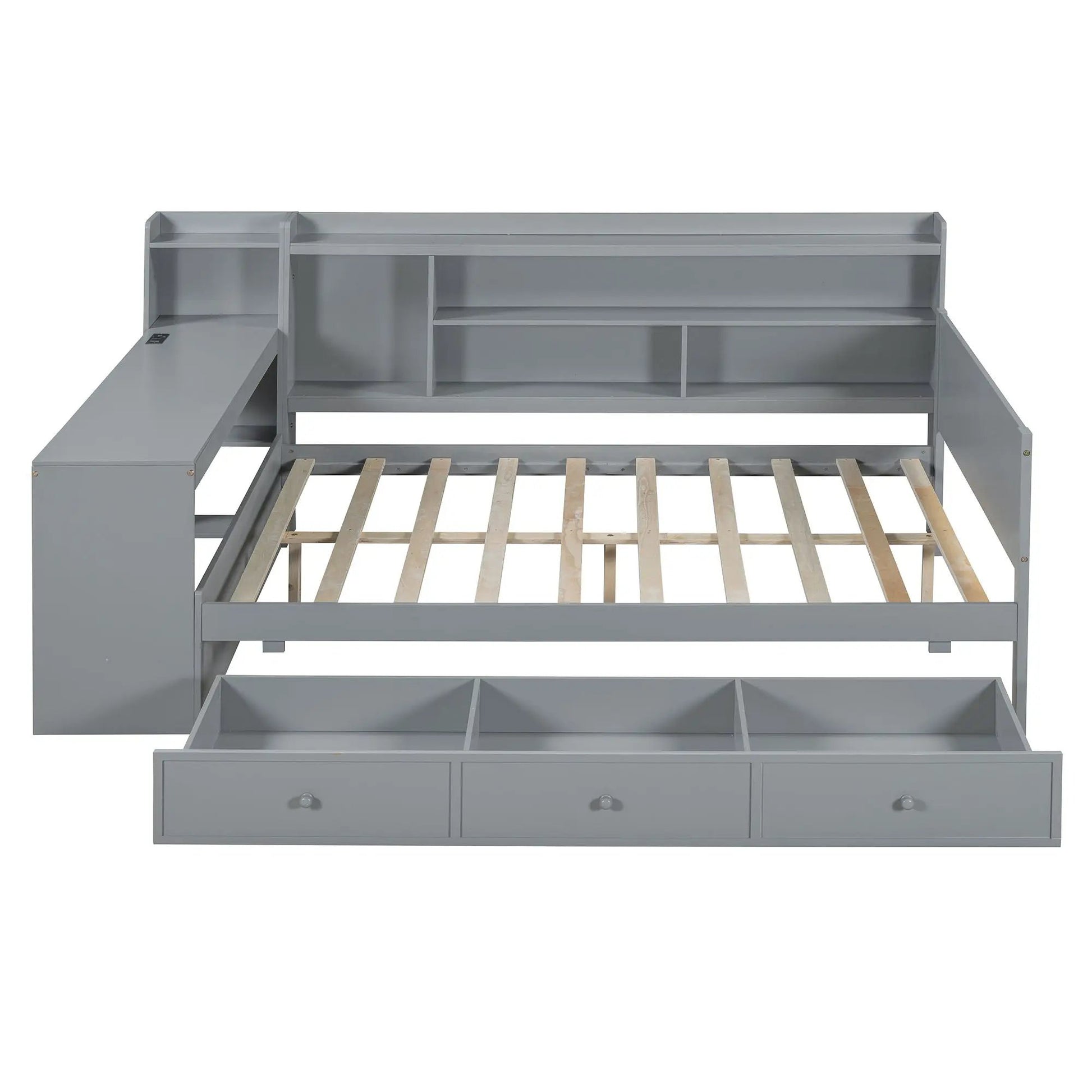 Daybed with desk and built-in storage in gray metal, 3 drawers and USB ports by Unique Piece Furniture on Tampa Home & Garden Store