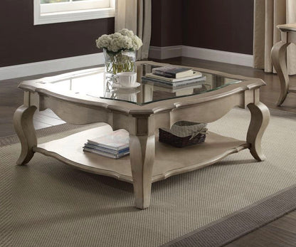 Chelmsford Clear Glass Coffee Table by HouseOfZazla in taupe with curved legs on Tampa Home & Garden Store