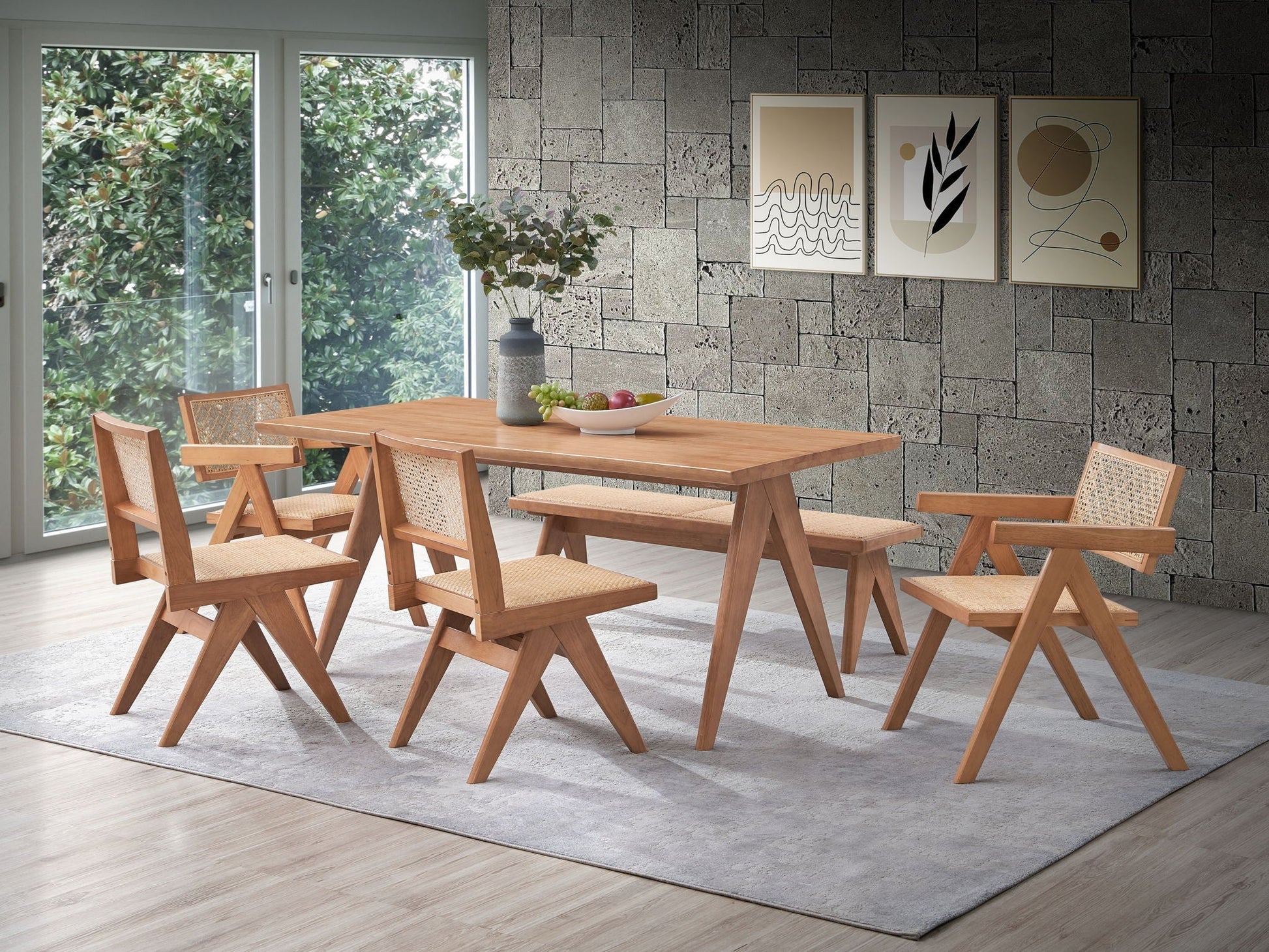 Velentina Rattan Side Chair set of 2 natural finish with woven seat, wood frame on Tampa Home & Garden Store