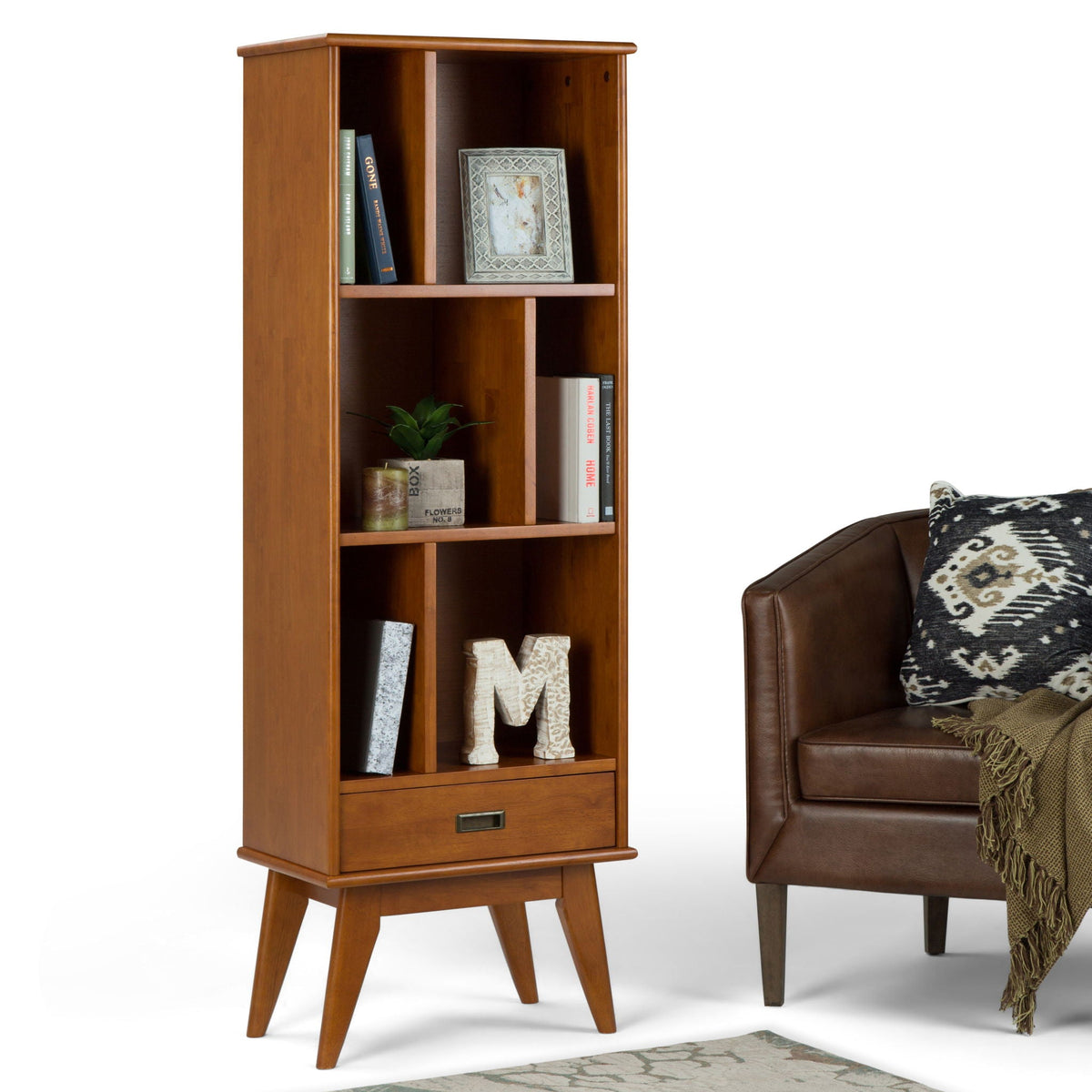Mid Century Wide Bookcase and Storage Drawers in warm wood finish by HouseOfZazla on Tampa Home & Garden Store