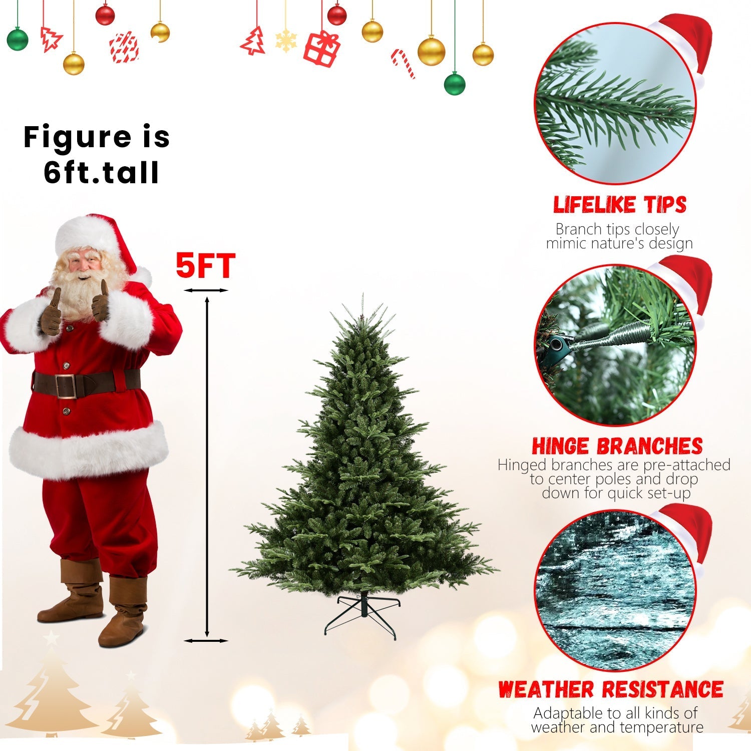 Full-Shaped 6 ft Christmas Tree with 1673 PE/PVC tips, hinged branches, weather resistant on Tampa Home & Garden Store