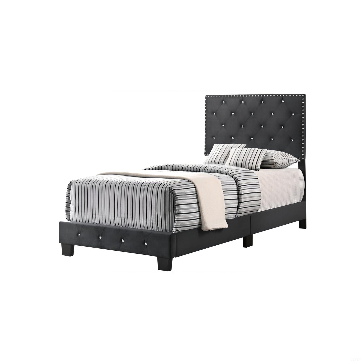 Luxurious Upholstered Bed with tufted charcoal headboard and nailhead trim by HouseOfZazla on Tampa Home & Garden Store