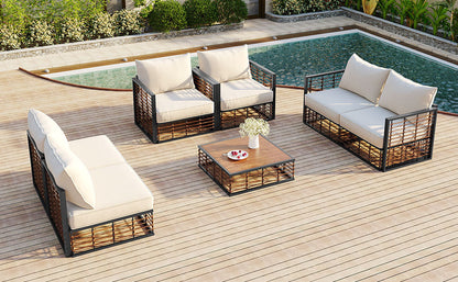TOPMAX 7-Piece Metal Patio Sectional Sofa, HouseOfZazla, beige cushions, metal frame, poolside on Tampa Home & Garden Store