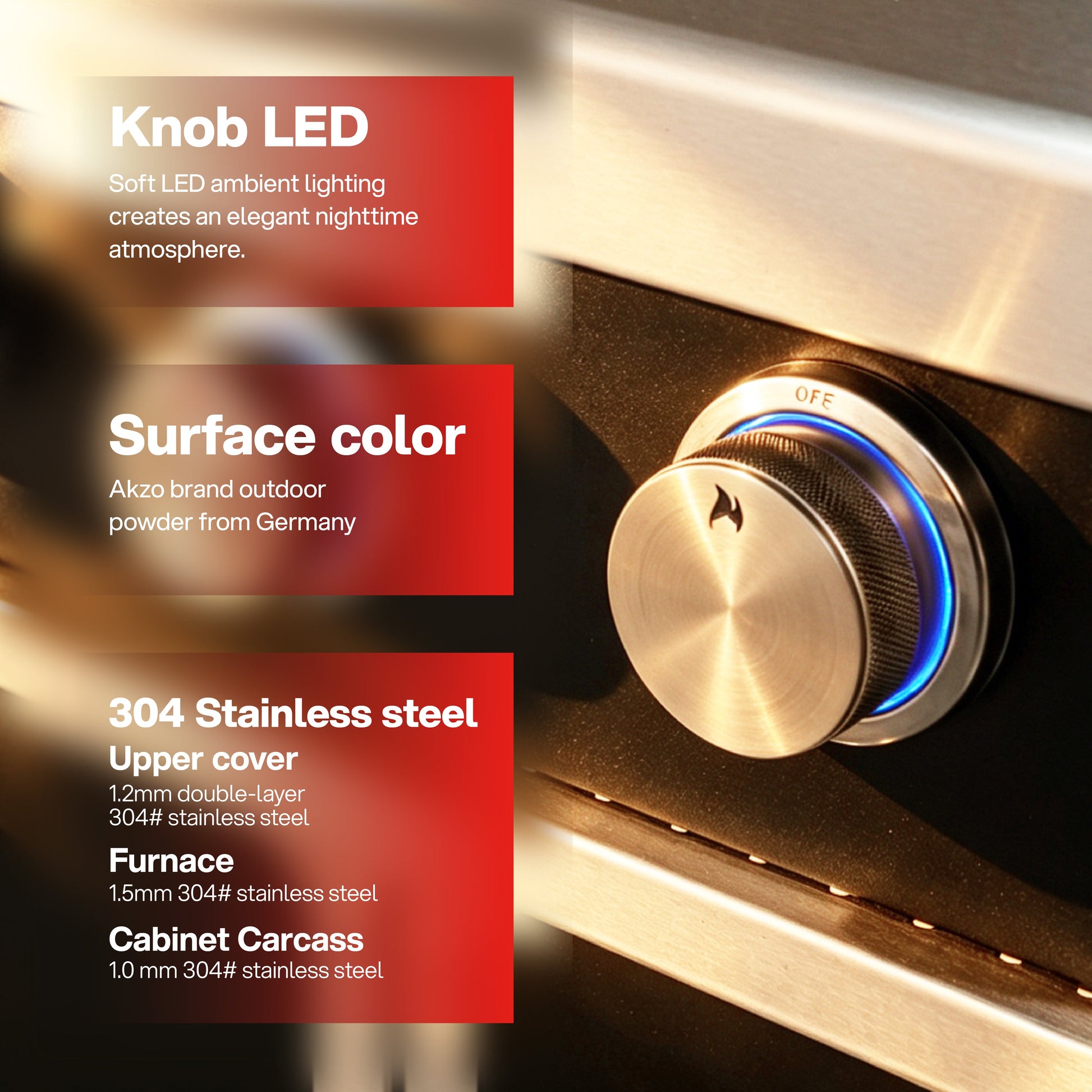 49'' stainless steel grill with infrared back burner by HouseOfZazla knob LED lighting on Tampa Home & Garden Store