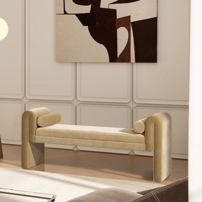 Mason 60.5in arched-arm upholstered bench with beige bolster pillows HouseOfZazla on Tampa Home & Garden Store