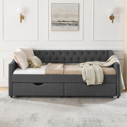 Upholstered Tufted Daybed with Storage Drawers