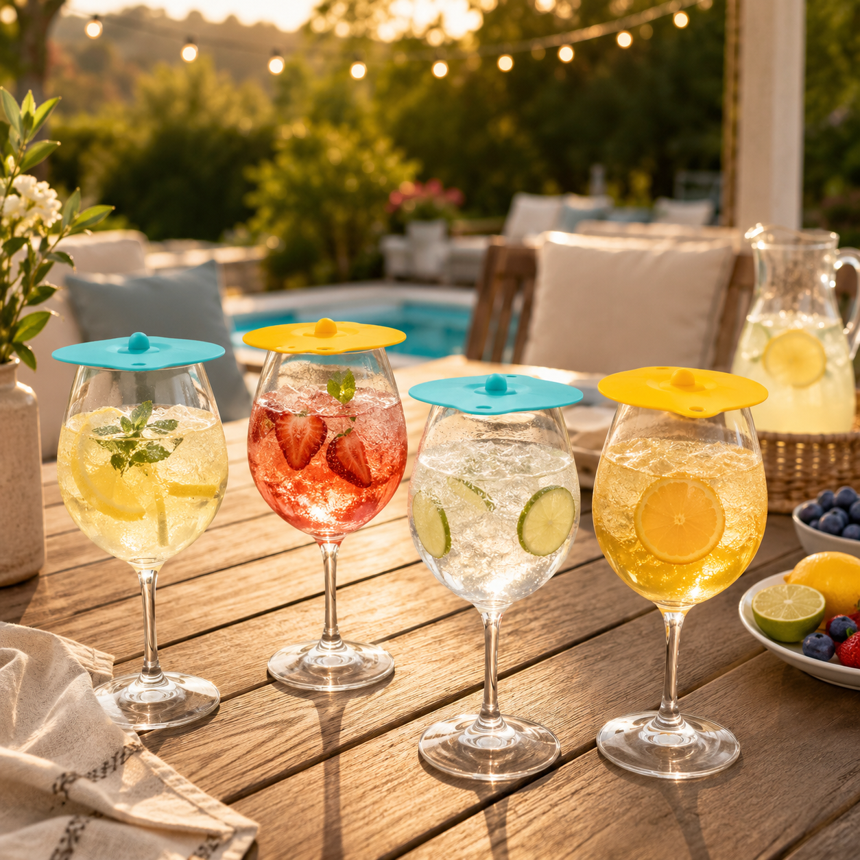 Floating Wine Glasses for Pool Set of 4 with Lids