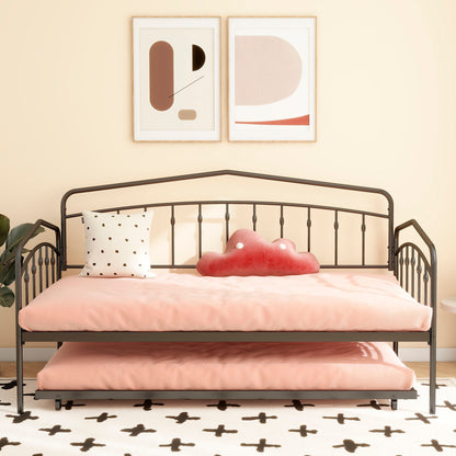Fox daybed with twin trundle, HouseOfZazla, black metal frame, pink bedding with dotted pillow on Tampa Home & Garden Store