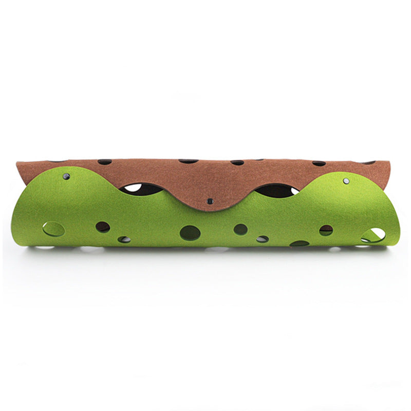 Green perforated cat tunnel toy with brown felt top, collapsible kitten tunnel by Sell My Stuff on Tampa Home & Garden Store