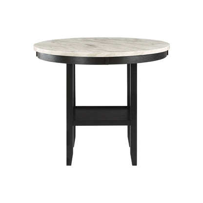 Greta antique white round marble-top bar table with built-in storage, black base on Tampa Home & Garden Store