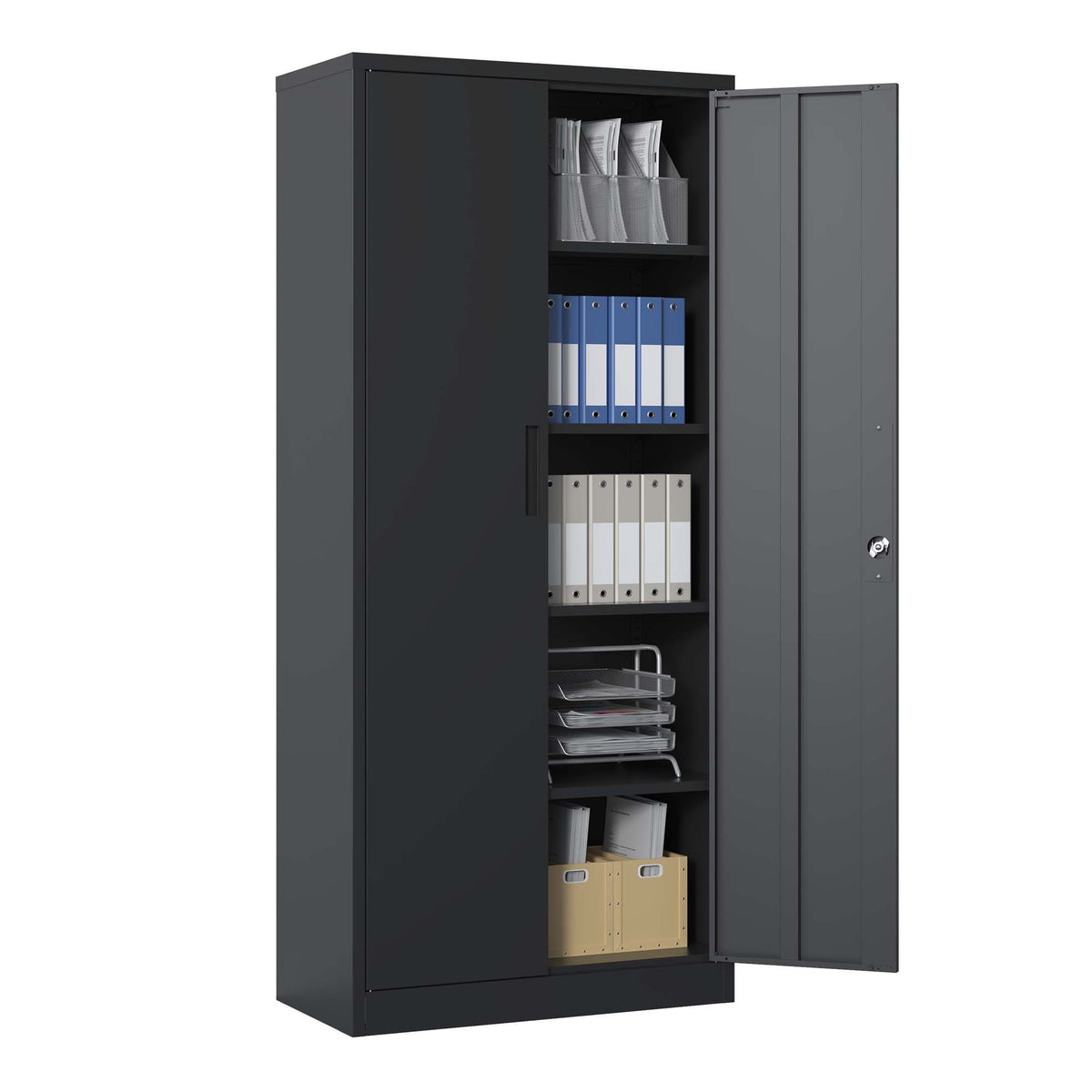 Steel garage storage cabinet by HouseOfZazla with adjustable shelves and lock, dark gray on Tampa Home & Garden Store