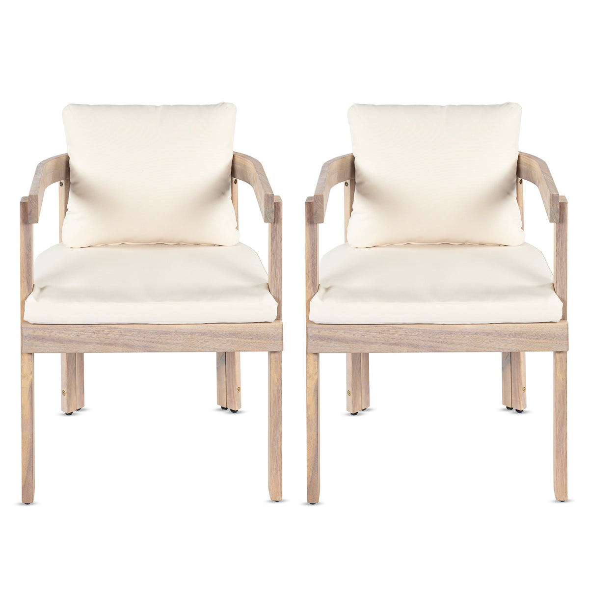 Acacia wood dining chairs set of 2 with cream cushions and wooden arms, HouseOfZazla on Tampa Home & Garden Store