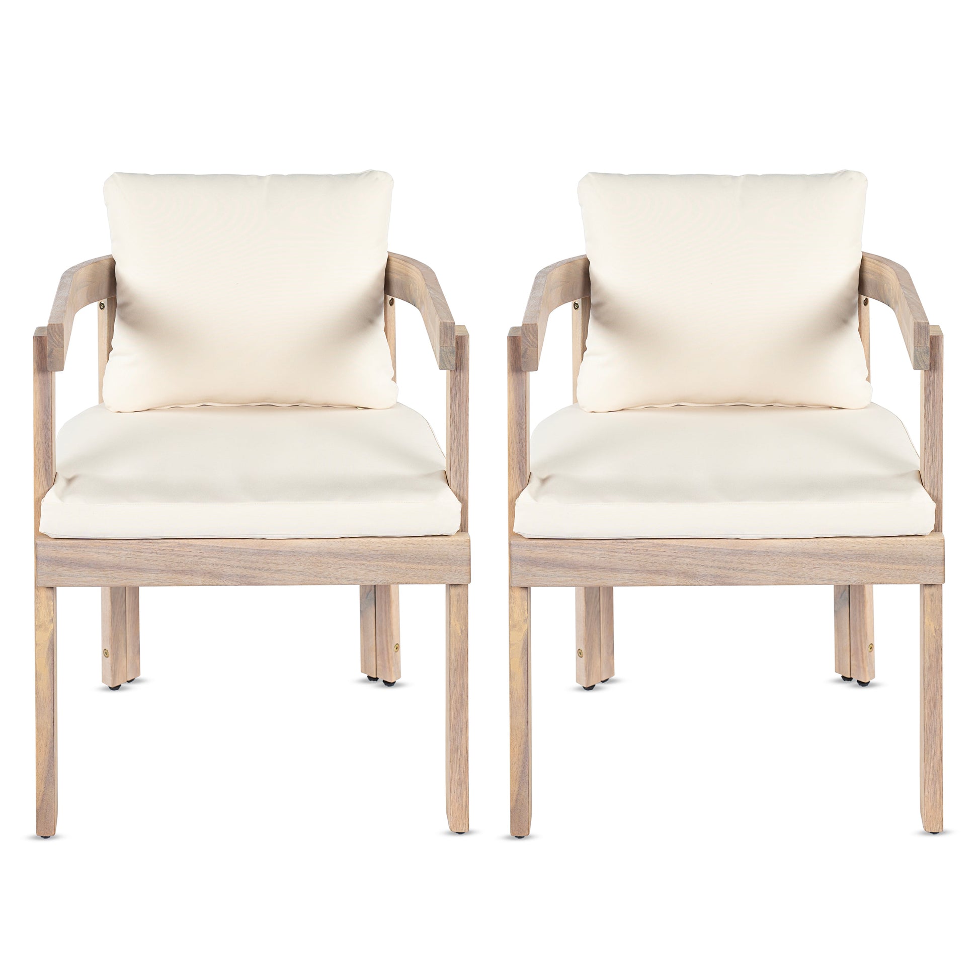 Acacia wood dining chairs set of 2 with cream cushions and wooden arms, HouseOfZazla on Tampa Home & Garden Store