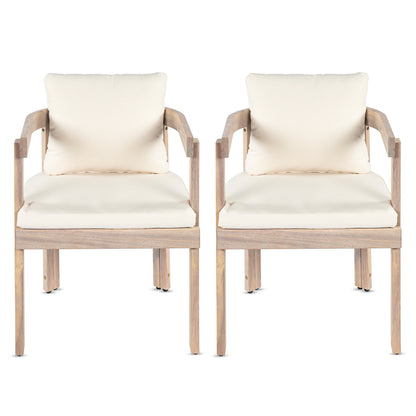 Acacia wood dining chairs set of 2 with cream cushions and wooden arms, HouseOfZazla on Tampa Home & Garden Store