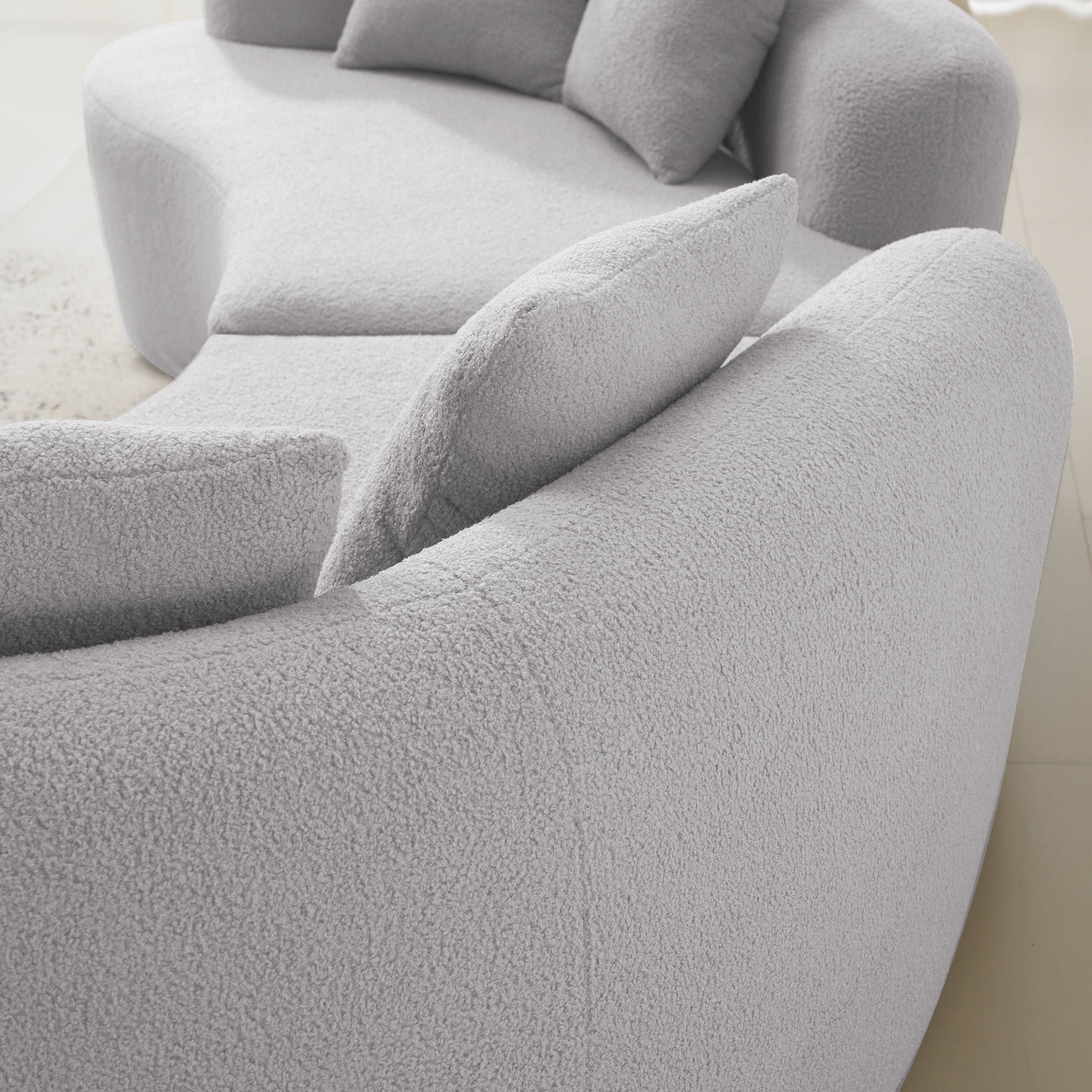 Curved 4 Seater Full Compression Sponge Sofa in light gray plush fabric on Tampa Home & Garden Store