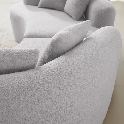 Curved 4 Seater Full Compression Sponge Sofa in light gray plush fabric on Tampa Home & Garden Store