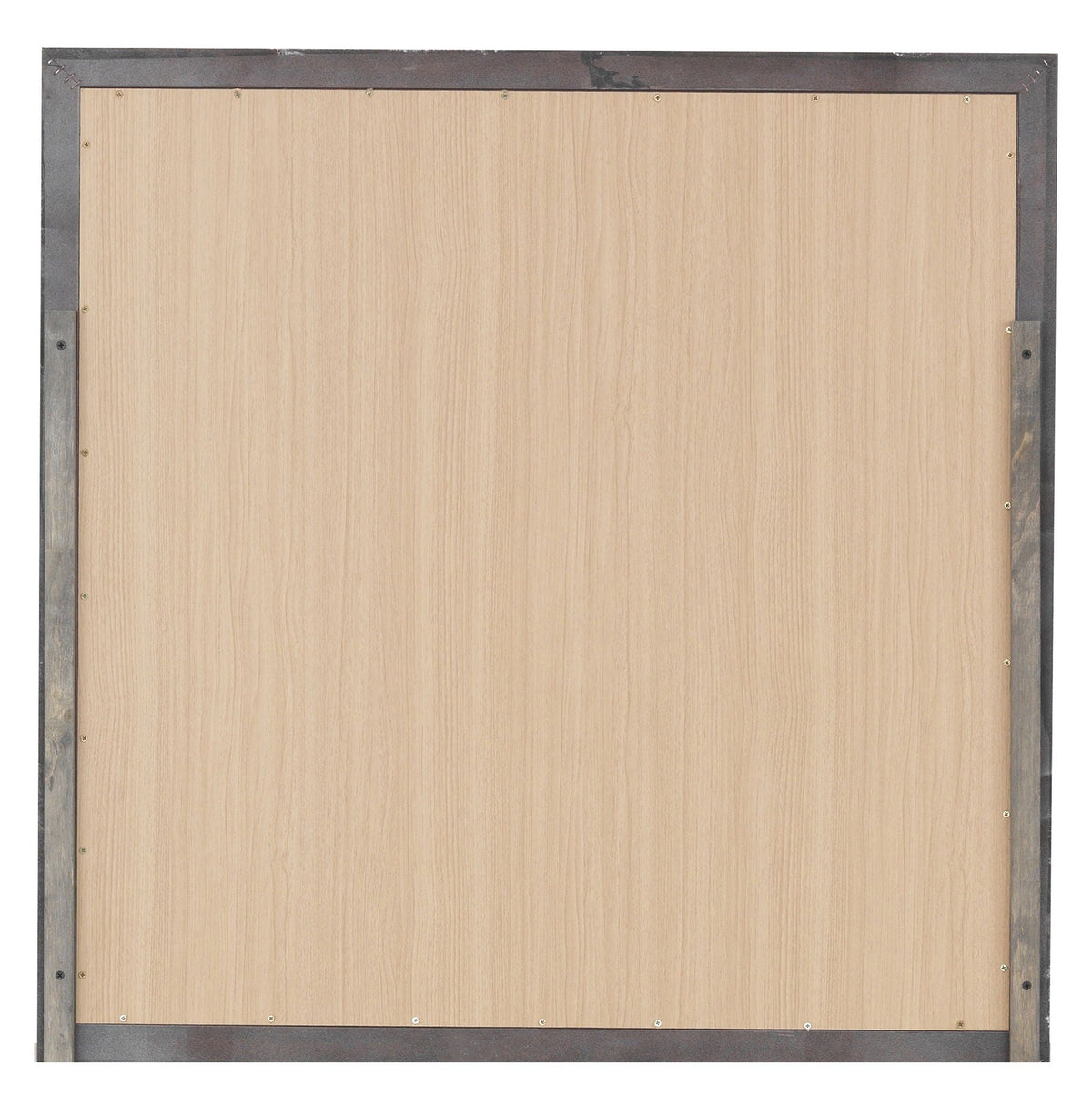 Primo Square Wall Mirror dark metal frame over natural wood backing back view with visible screws on Tampa Home & Garden Store