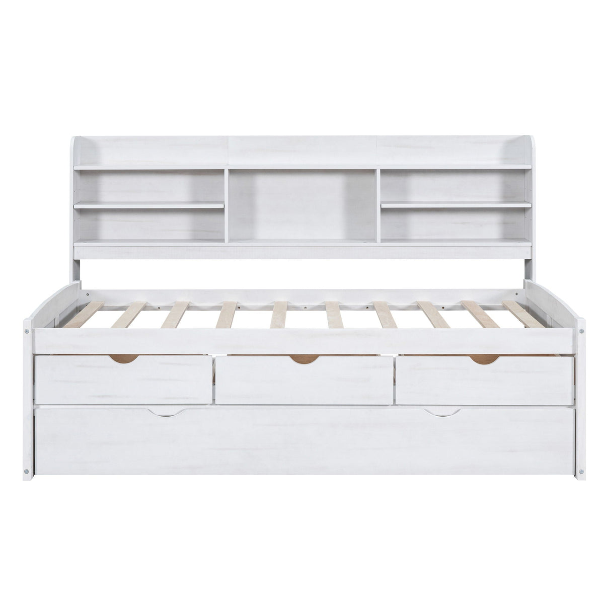 Captain Bed with built-in bookshelves and trundle, white wood, three drawers HouseOfZazla on Tampa Home & Garden Store