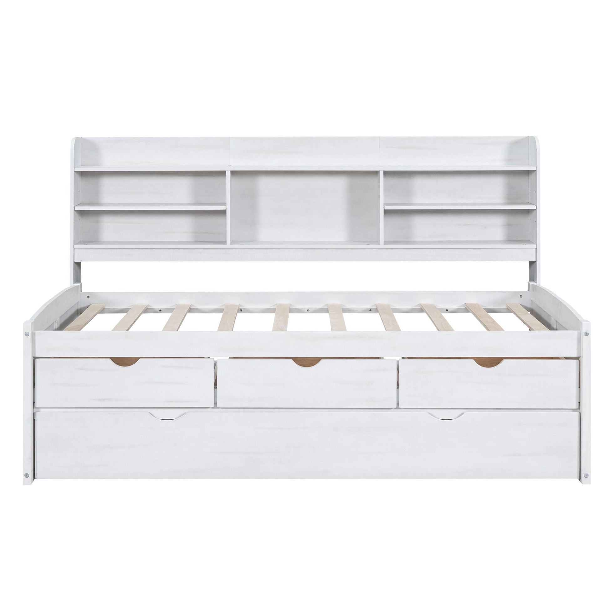 Captain Bed with built-in bookshelves and trundle, white wood, three drawers HouseOfZazla on Tampa Home & Garden Store