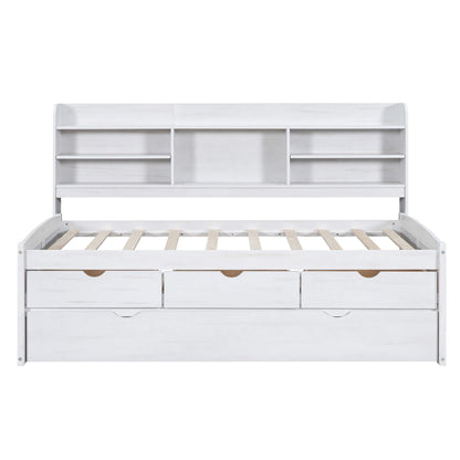 Captain Bed with built-in bookshelves and trundle, white wood, three drawers HouseOfZazla on Tampa Home & Garden Store