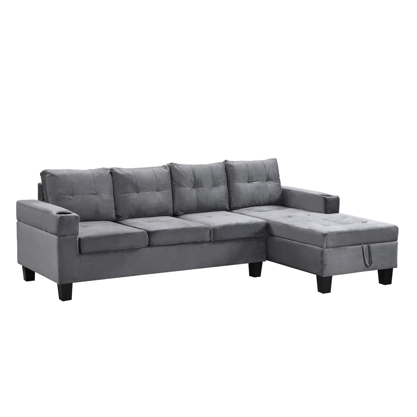 Modern Sectional Sofa Set with L-shaped chaise, gray fabric, tufted cushions on Tampa Home & Garden Store