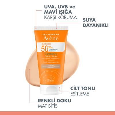 Sunscreen Avène Cleanance tinted SPF 50+ for oily acne-prone skin, orange-tube, matte finish on Tampa Home & Garden Store