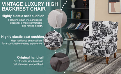 Coffee Table & Armchair Set HouseOfZazla with black floral upholstery and wooden legs on Tampa Home & Garden Store