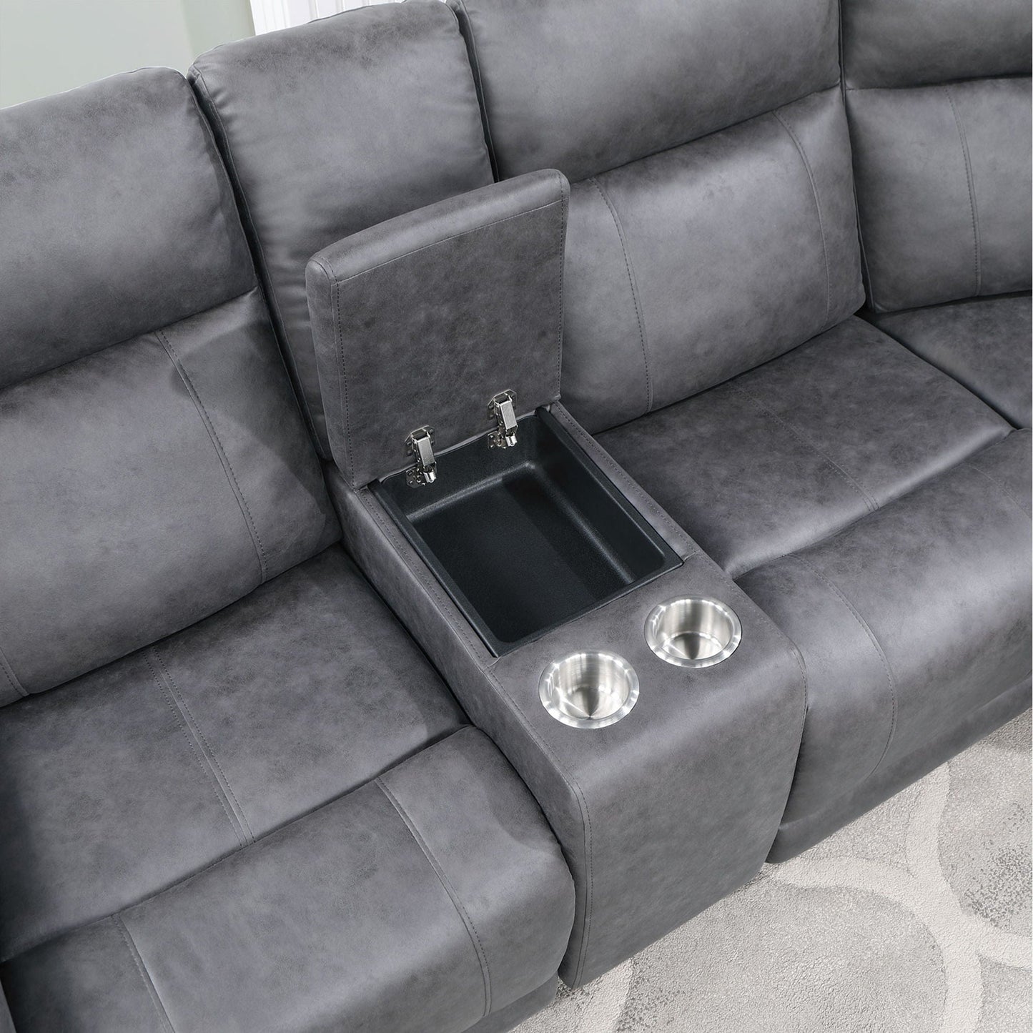 Eco Sectional Greige reclining chaise with center console and cup holders HouseOfZazla on Tampa Home & Garden Store