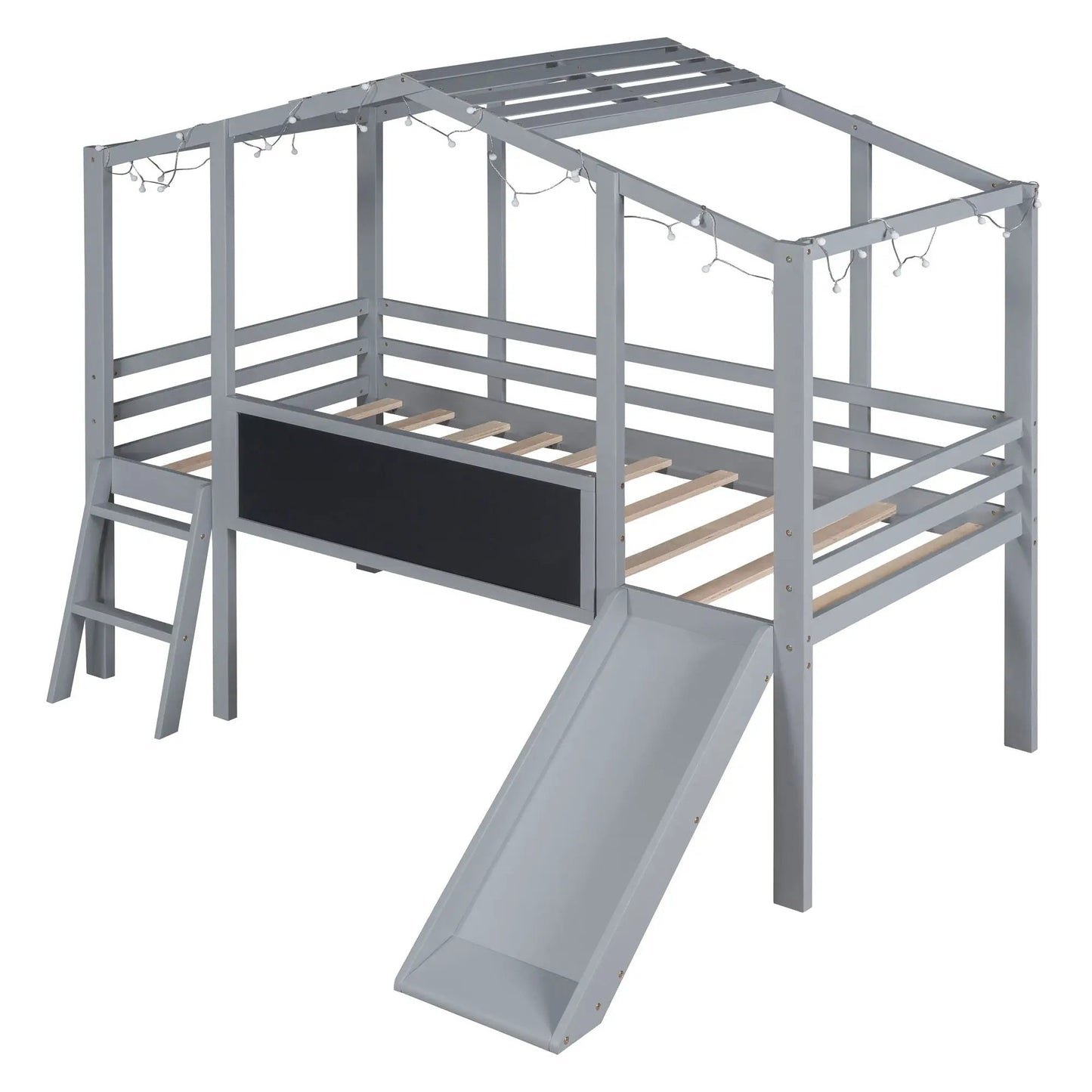 Loft House Bed With Ladder and Slide and Light